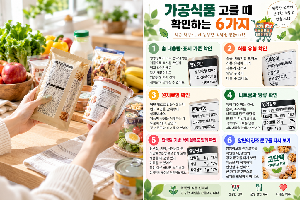가공식품 고를 때 무엇부터 볼까? 포장지 앞면보다 먼저 확인할 6가지 1 ChatGPT Image 2026년 9월 10일 오전 08 59 41