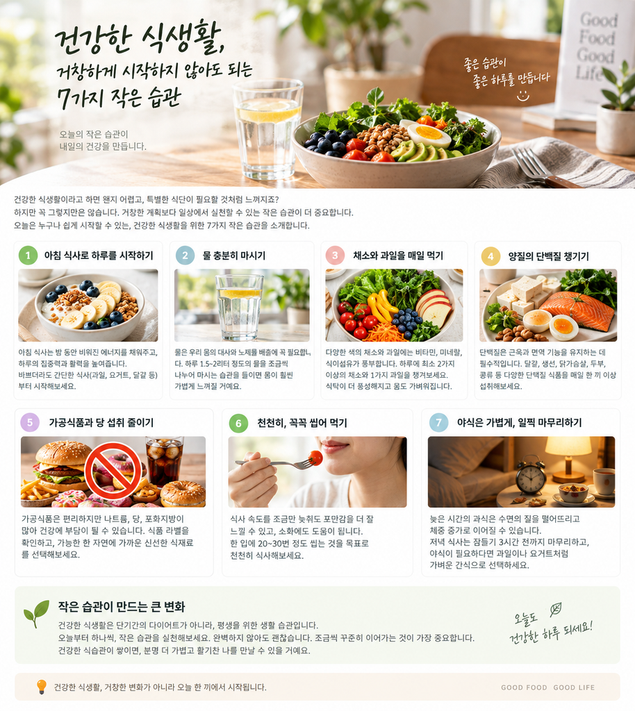 건강한 식생활, 거창하게 시작하지 않아도 되는 7가지 작은 습관 1 ChatGPT Image 2026년 9월 9일 오후 11 17 54